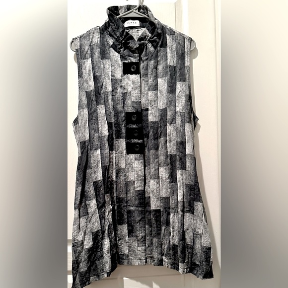 Terra SJ Apparel Wired Collar Abstract Mosaic Lagenlook Button Front Tunic Vest - Picture 2 of 9